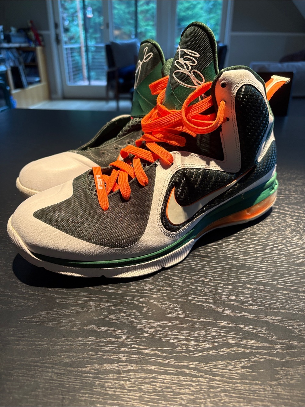 King James Nike  Men’s Basketball Sneakers - White, Dark Green & Orange size 12